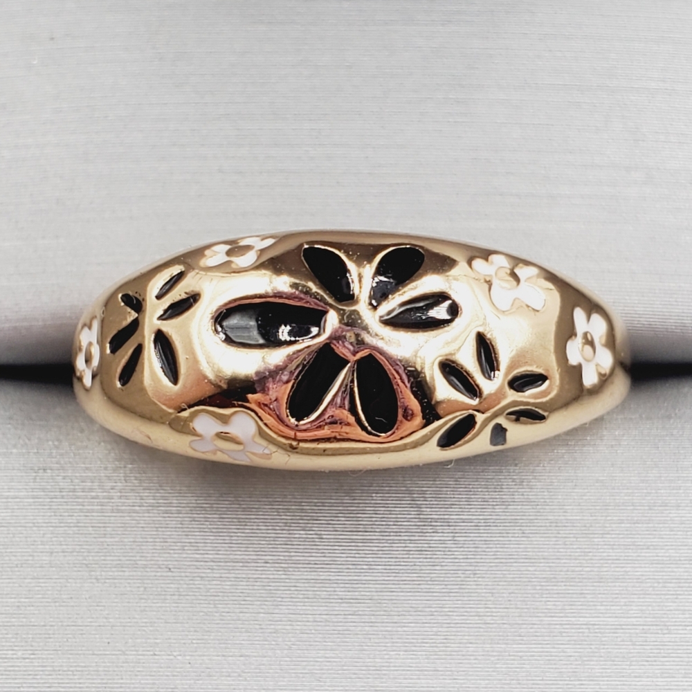 Yellow Gold Plated and Black Floral Flower Ring